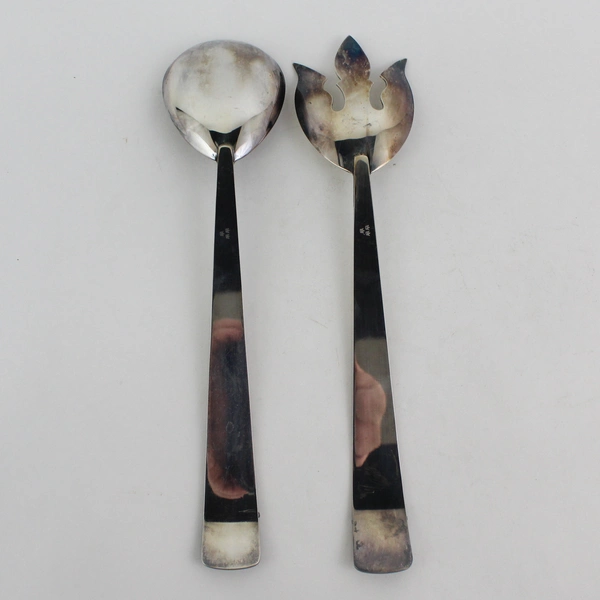 Vtg 2pc Three Crowns Silversmiths Silverplated Salad Serving Set Ingrid Pattern