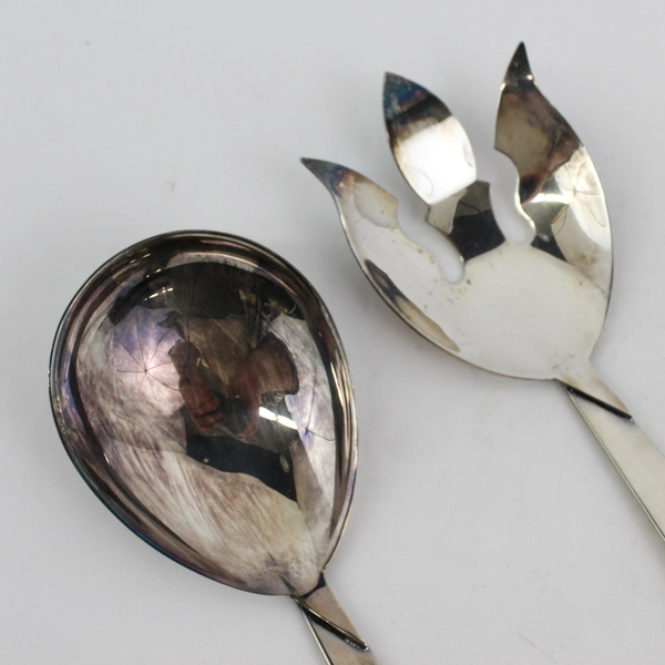 Vtg 2pc Three Crowns Silversmiths Silverplated Salad Serving Set Ingrid Pattern