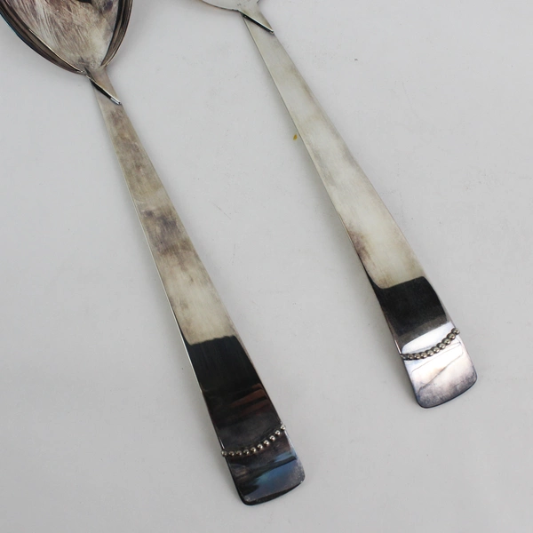 Vtg 2pc Three Crowns Silversmiths Silverplated Salad Serving Set Ingrid Pattern