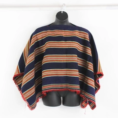  Unbranded Handmade Blue/Red/Green Striped Woven Poncho One Size 48" x 52.5"