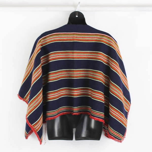  Unbranded Handmade Blue/Red/Green Striped Woven Poncho One Size 48" x 52.5"