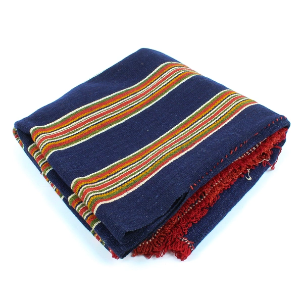  Unbranded Handmade Blue/Red/Green Striped Woven Poncho One Size 48" x 52.5"