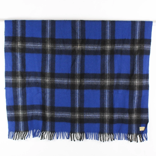 Horner Woolen Mills Company Blue/Black Plaid Wool Throw Blanket 52" x 62"
