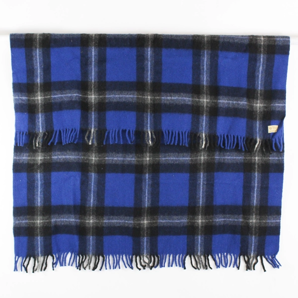 Horner Woolen Mills Company Blue/Black Plaid Wool Throw Blanket 52" x 62"
