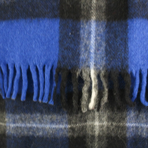 Horner Woolen Mills Company Blue/Black Plaid Wool Throw Blanket 52" x 62"
