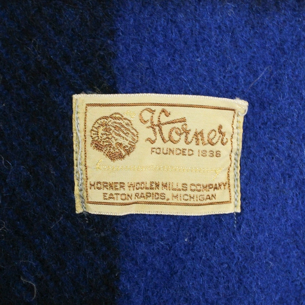 Horner Woolen Mills Company Blue/Black Plaid Wool Throw Blanket 52" x 62"