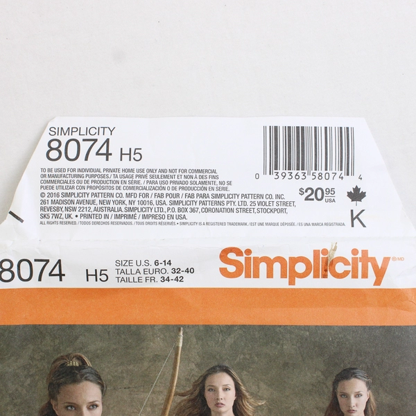 Simplicity Andrea Schewe 8074 Princess/Warrior Costumes Womens Size H5 (6-14)