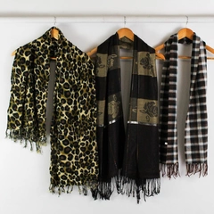 Lot of 3 Brown Toned Fringe Scarves with Multiple Types of Patterns