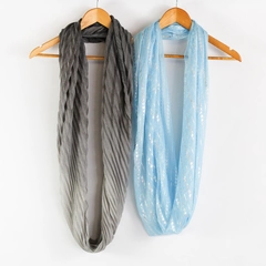 Lot of 2 Unbranded Infinity Scarves Blue and Gray 33"-35"