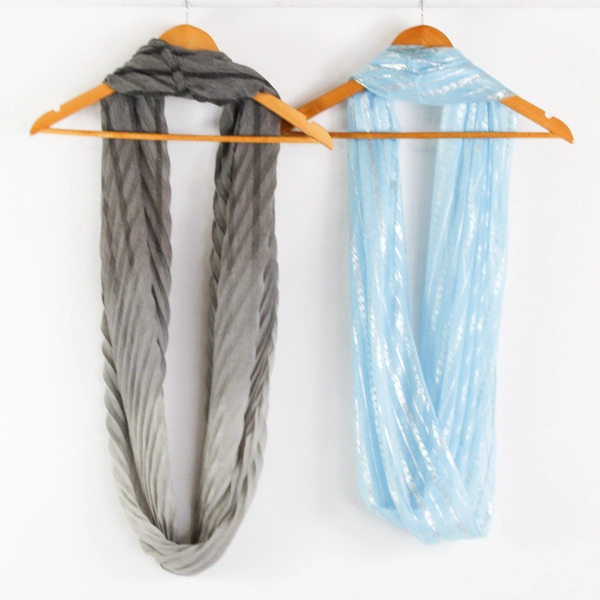 Lot of 2 Unbranded Infinity Scarves Blue and Gray 33"-35"