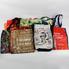 Lot of 7 Reusable Plastic Grocery Bags Food Theme