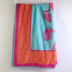 Manuel Canovas Paris Blue Pink Orange Fish Print Scarf 38" x 55"