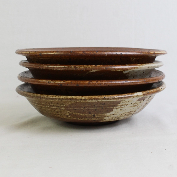 Lot Of 4 Handmade Signed Brown Ceramic Soup Bowls About 8.25" Diameter