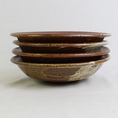 Lot Of 4 Handmade Signed Brown Ceramic Soup Bowls About 8.25" Diameter