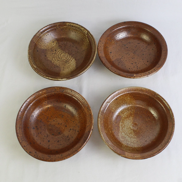 Lot Of 4 Handmade Signed Brown Ceramic Soup Bowls About 8.25" Diameter