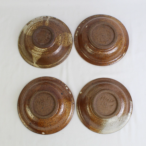 Lot Of 4 Handmade Signed Brown Ceramic Soup Bowls About 8.25" Diameter