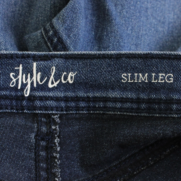 Style & Co Women's 2 Petite Slim Leg Dark Wash Mid Rise Denim Jeans