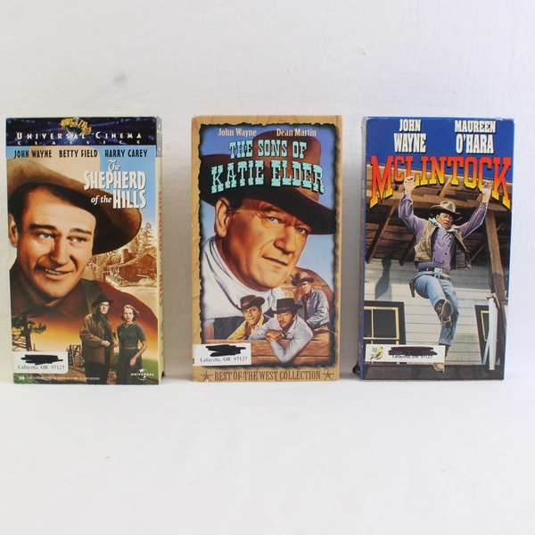 Lot of 3 J-Wayne VHS Movies Shepherd of Hills, Sons of Katie Elder, McClintock