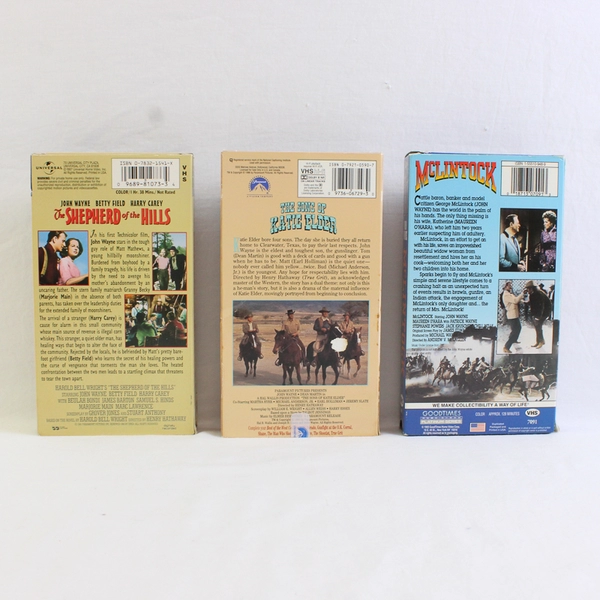 Lot of 3 J-Wayne VHS Movies Shepherd of Hills, Sons of Katie Elder, McClintock