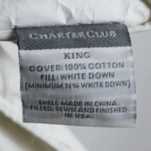 Charter Club Premium White Down King Sized Comforter 100% Cotton Cover Level 1