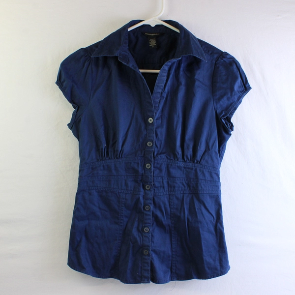 Banana Republic Top Navy Blue Cap Sleeve Button Up Stretch Women's Size 2