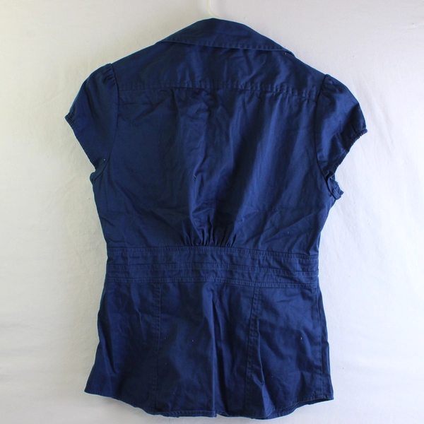Banana Republic Top Navy Blue Cap Sleeve Button Up Stretch Women's Size 2