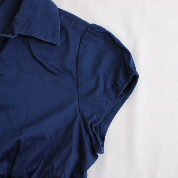 Banana Republic Top Navy Blue Cap Sleeve Button Up Stretch Women's Size 2