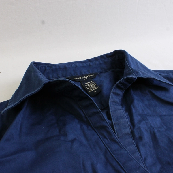 Banana Republic Top Navy Blue Cap Sleeve Button Up Stretch Women's Size 2