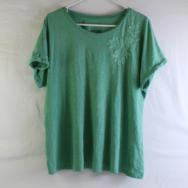 Knox Rose Women's Tee Mint Green Embroidered Club Knit Flawed