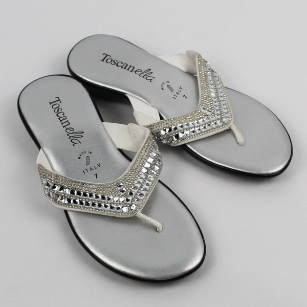 Toscanella Silver Faux Leather Slip-On Thong Sandals Women's Size 7