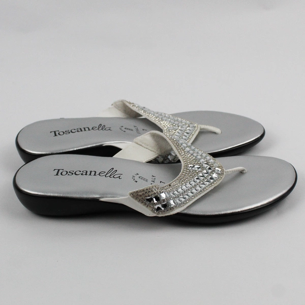 Toscanella Silver Faux Leather Slip-On Thong Sandals Women's Size 7