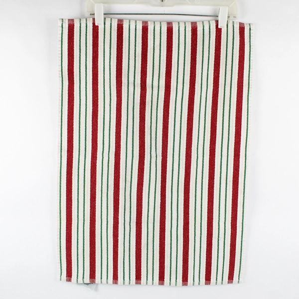 Williams Sonoma Red/Green/White Striped Dish Towel 100% Cotton 18" x 25"