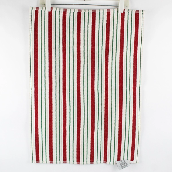 Williams Sonoma Red/Green/White Striped Dish Towel 100% Cotton 18" x 25"