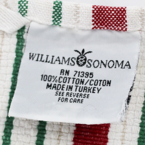 Williams Sonoma Red/Green/White Striped Dish Towel 100% Cotton 18" x 25"