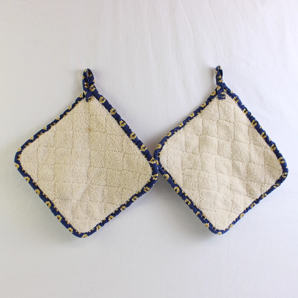 Lot Of 2 Matching Williams Sonoma Blue/Yellow Square Potholders 9.25" x 9.25"