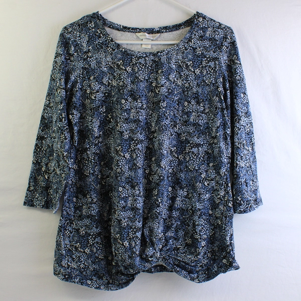 Christopher & Banks Women's Blue Floral Shirt Top 3/4 Sleeve Size M