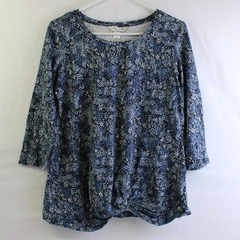 Christopher & Banks Women's Blue Floral Shirt Top 3/4 Sleeve Size M