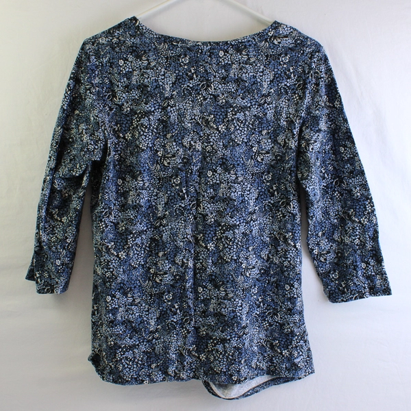 Christopher & Banks Women's Blue Floral Shirt Top 3/4 Sleeve Size M