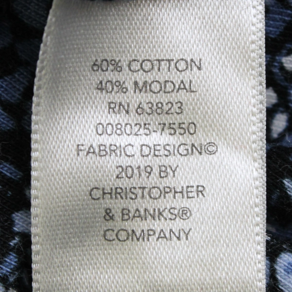 Christopher & Banks Women's Blue Floral Shirt Top 3/4 Sleeve Size M