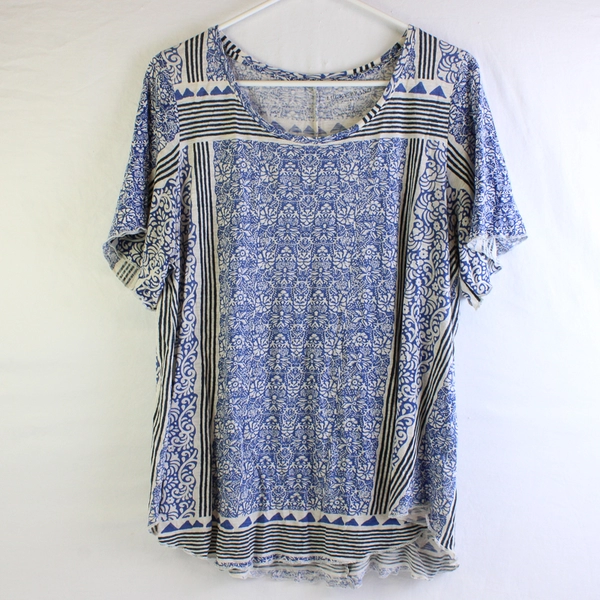 Lucky Brand Knit Boho Top Tee Short Sleeve Floral Print