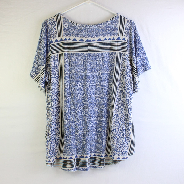 Lucky Brand Knit Boho Top Tee Short Sleeve Floral Print