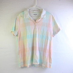Lands' End Polo Shirt Women's Large Short Sleeve Pastel Plaid Top