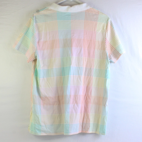 Lands' End Polo Shirt Women's Large Short Sleeve Pastel Plaid Top