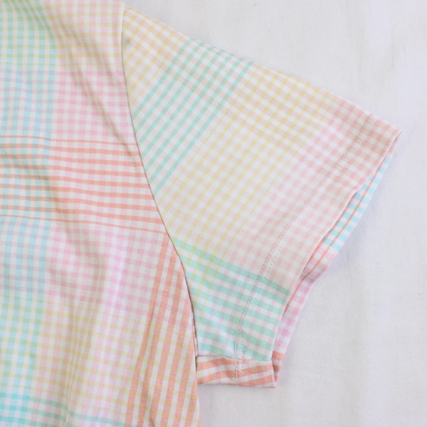 Lands' End Polo Shirt Women's Large Short Sleeve Pastel Plaid Top