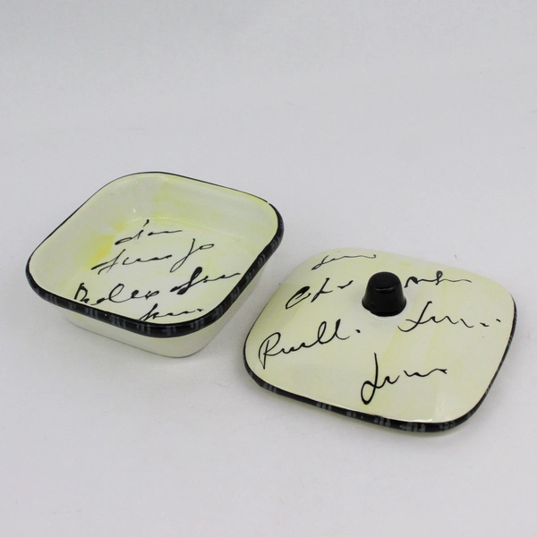 CWC Italian Yellow and Black Covered Square Ceramic Serving Dish With Writing 