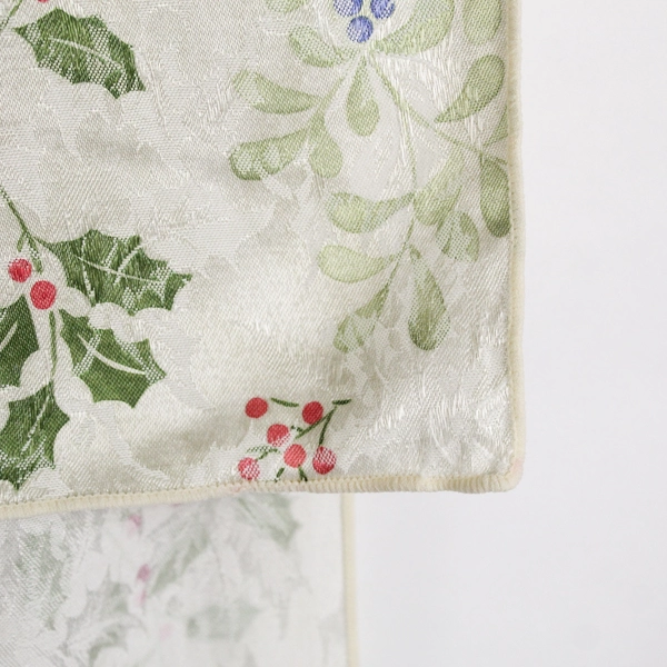 Unbranded Holly Pattern On Cream White Fabric Rectangle Tablecloth 96" x 56"