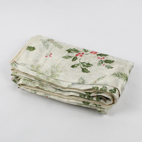Unbranded Holly Pattern On Cream White Fabric Rectangle Tablecloth 96" x 56"