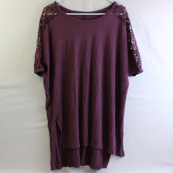 Women's Purple Lace Shoulder Tunic Top Dolman Sleeve