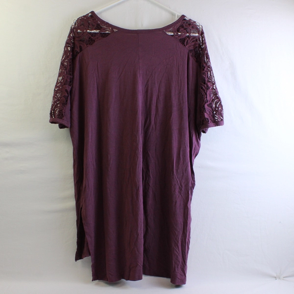 Women's Purple Lace Shoulder Tunic Top Dolman Sleeve