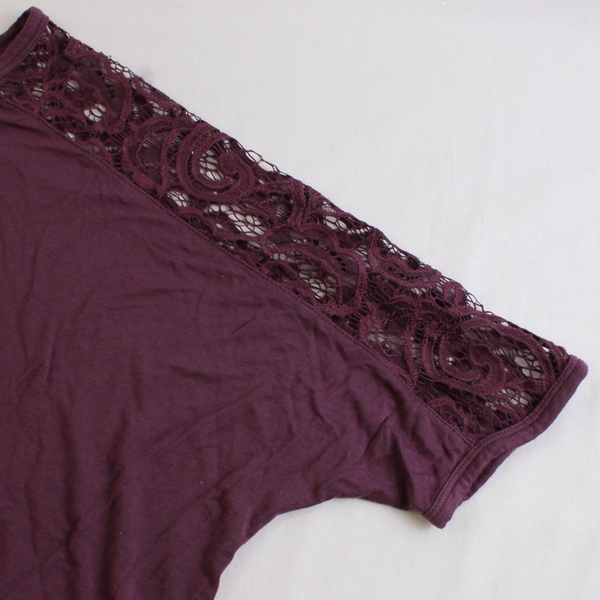 Women's Purple Lace Shoulder Tunic Top Dolman Sleeve